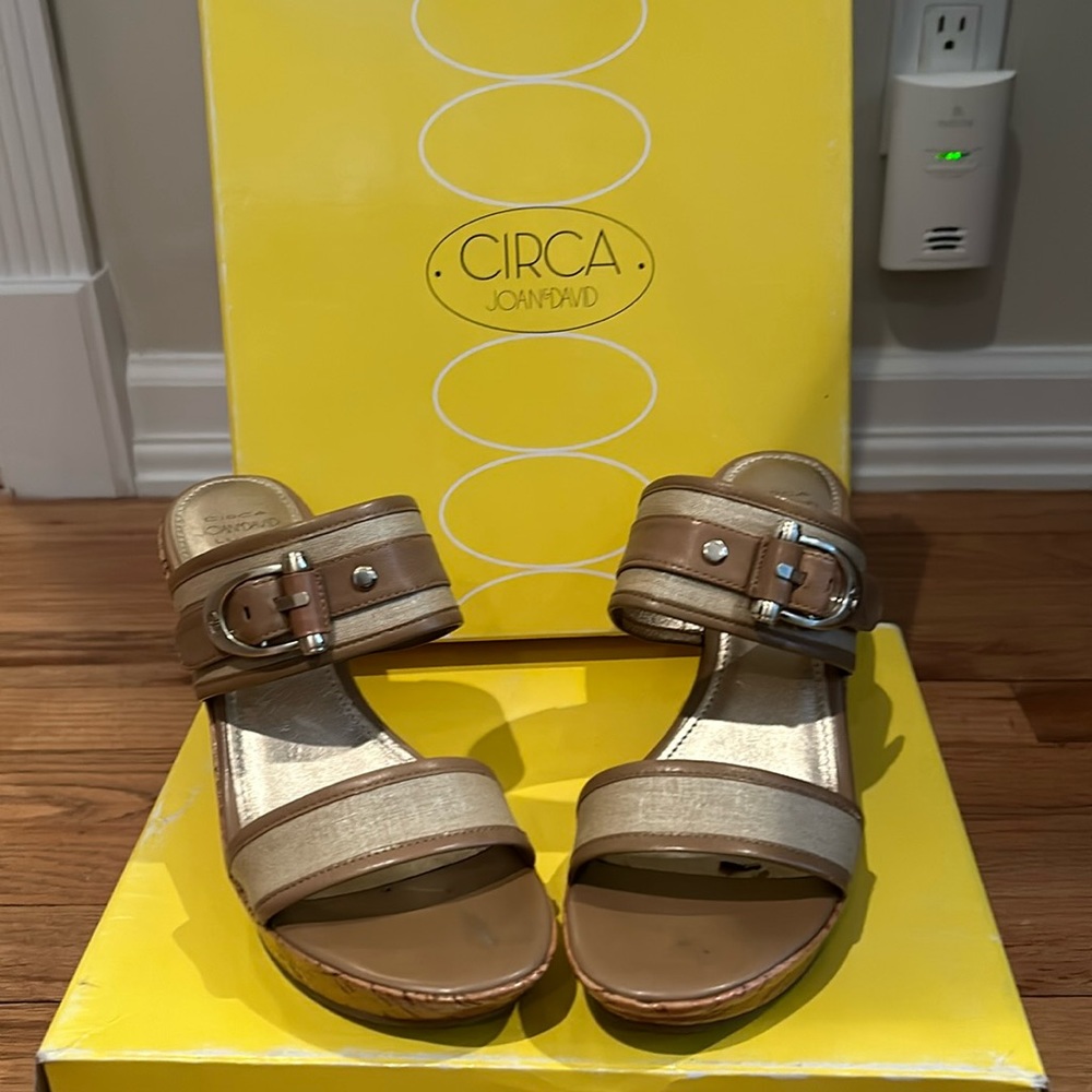 Gold tone wedge heel sandals